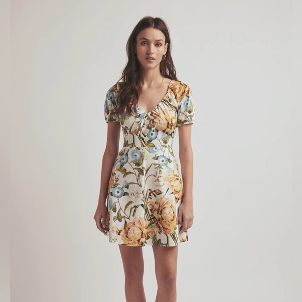 Favorite Daughter Floral Mini Dress in Cream and Blue 4